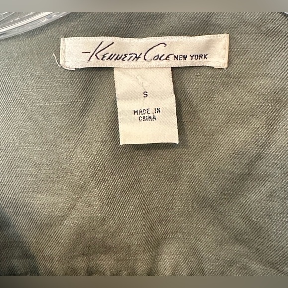 Kenneth Cole Army Green Zip Up Cinched Waist Overlap Front Linen Cotton Sz SM - Picture 6 of 10